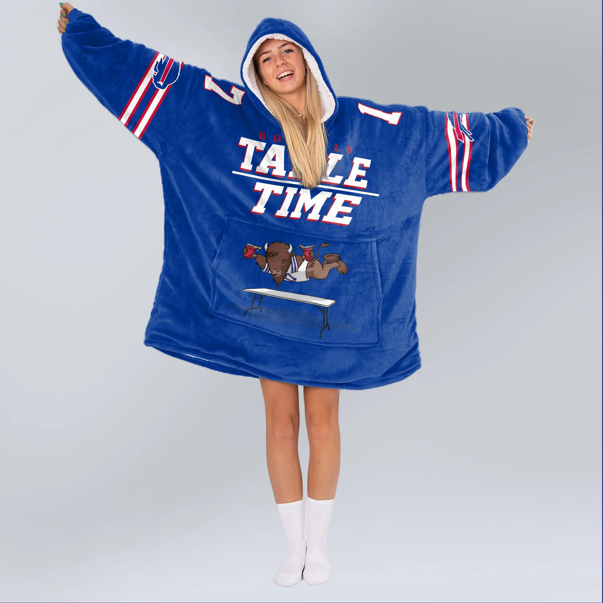 Adult 17 Buffalo Football Unisex Blanket Hoodie
