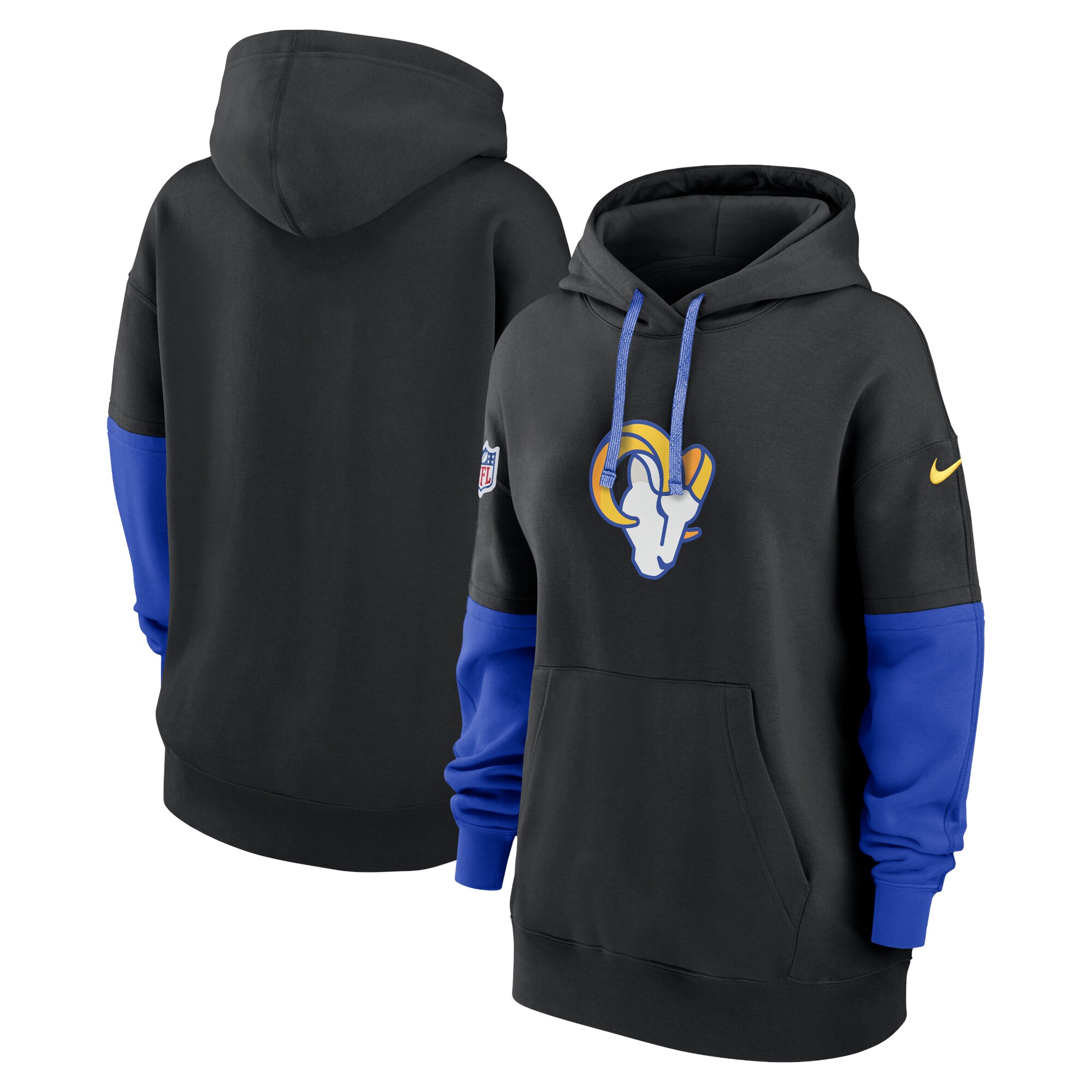 Los Angeles Rams Women's 2024 Sideline Essential Fleece Pullover Hoodie - Black