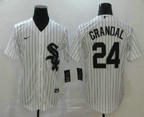 Men's Chicago White Sox #24 Yasmani Grandal White Stitched MLB Cool Base  Jersey
