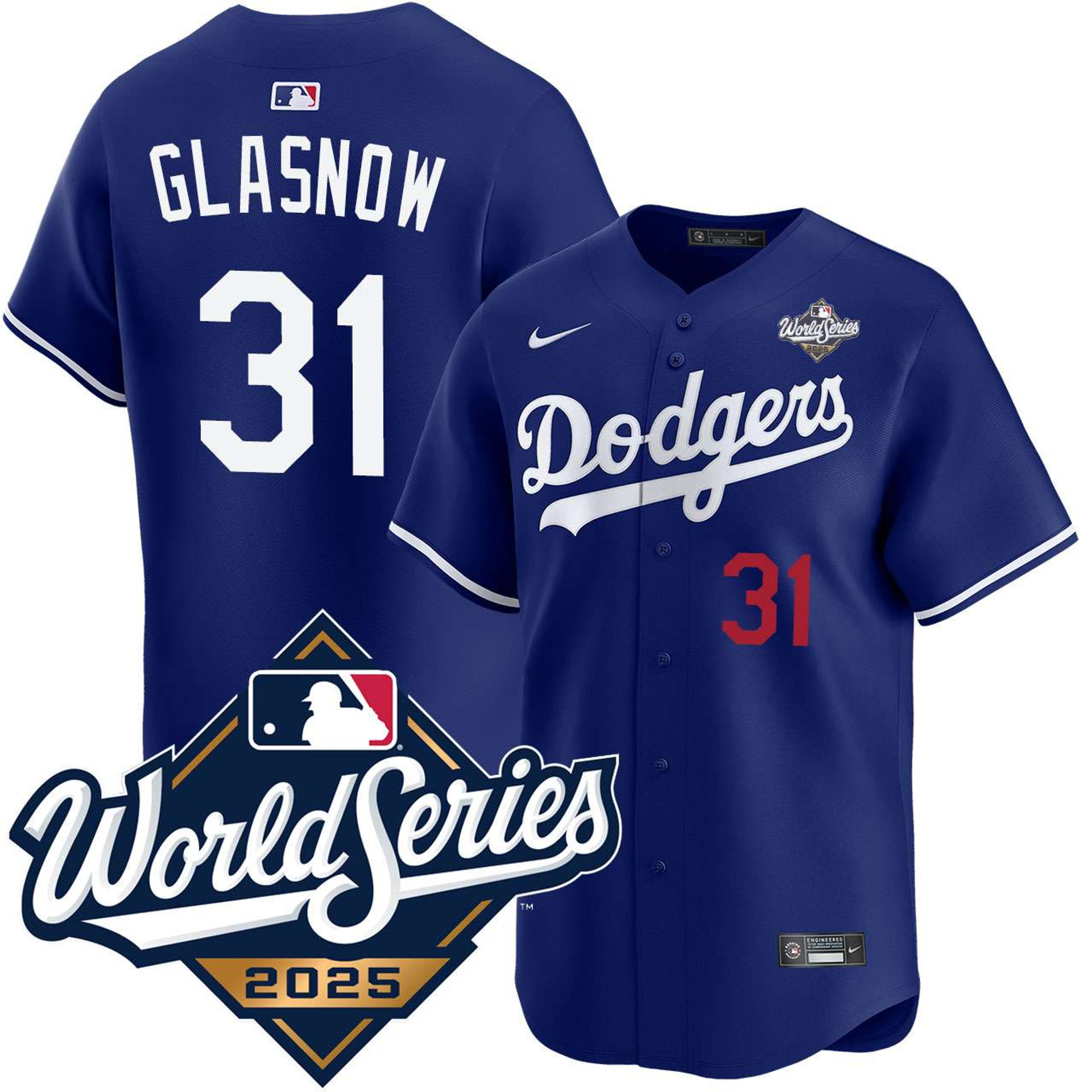 Tyler Glasnow #31 Los Angeles Dodgers Alternate Royal Limited 2025 World Series Jersey