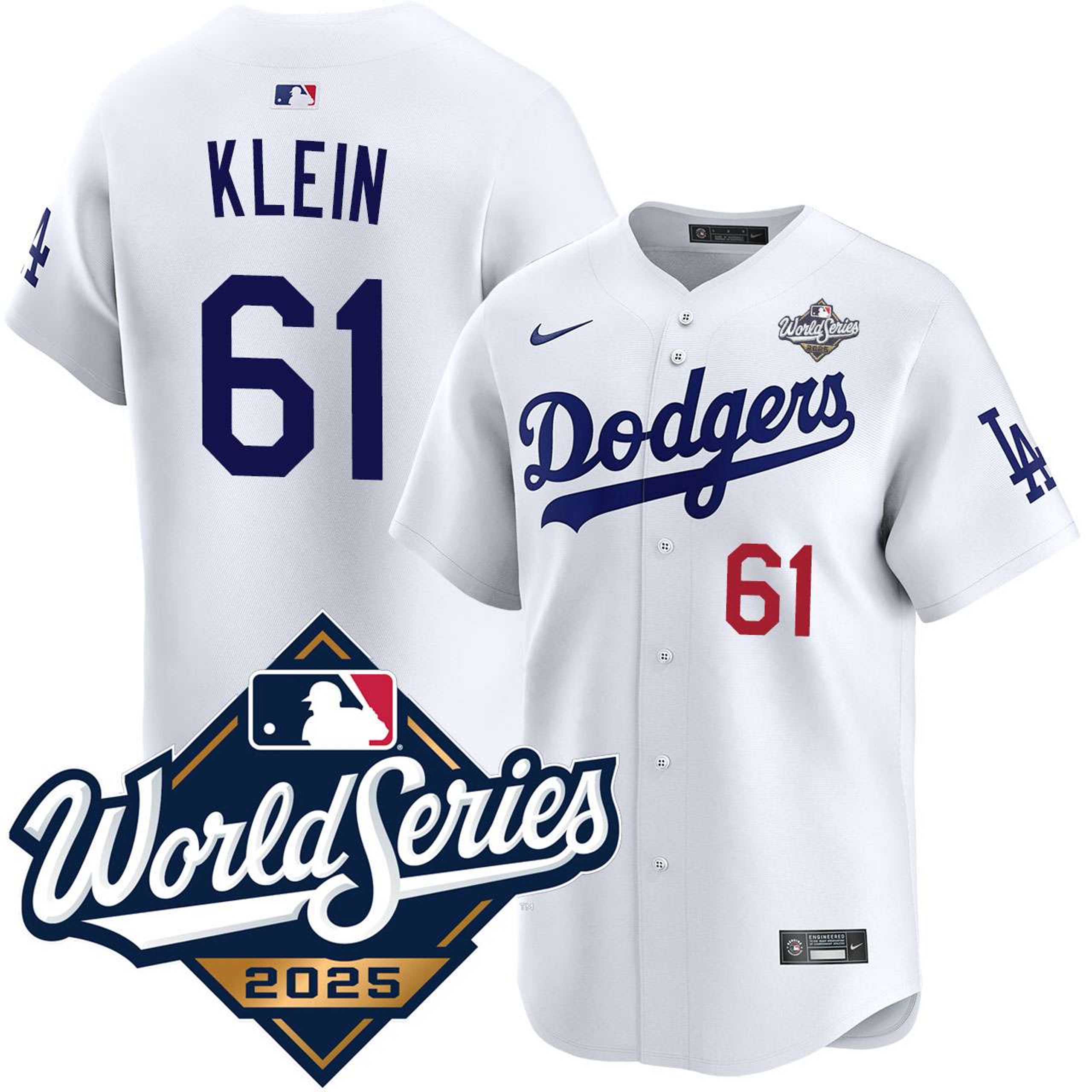 Will Klein #61 Los Angeles Dodgers 2025 World Series Home Limited Player Jersey - White