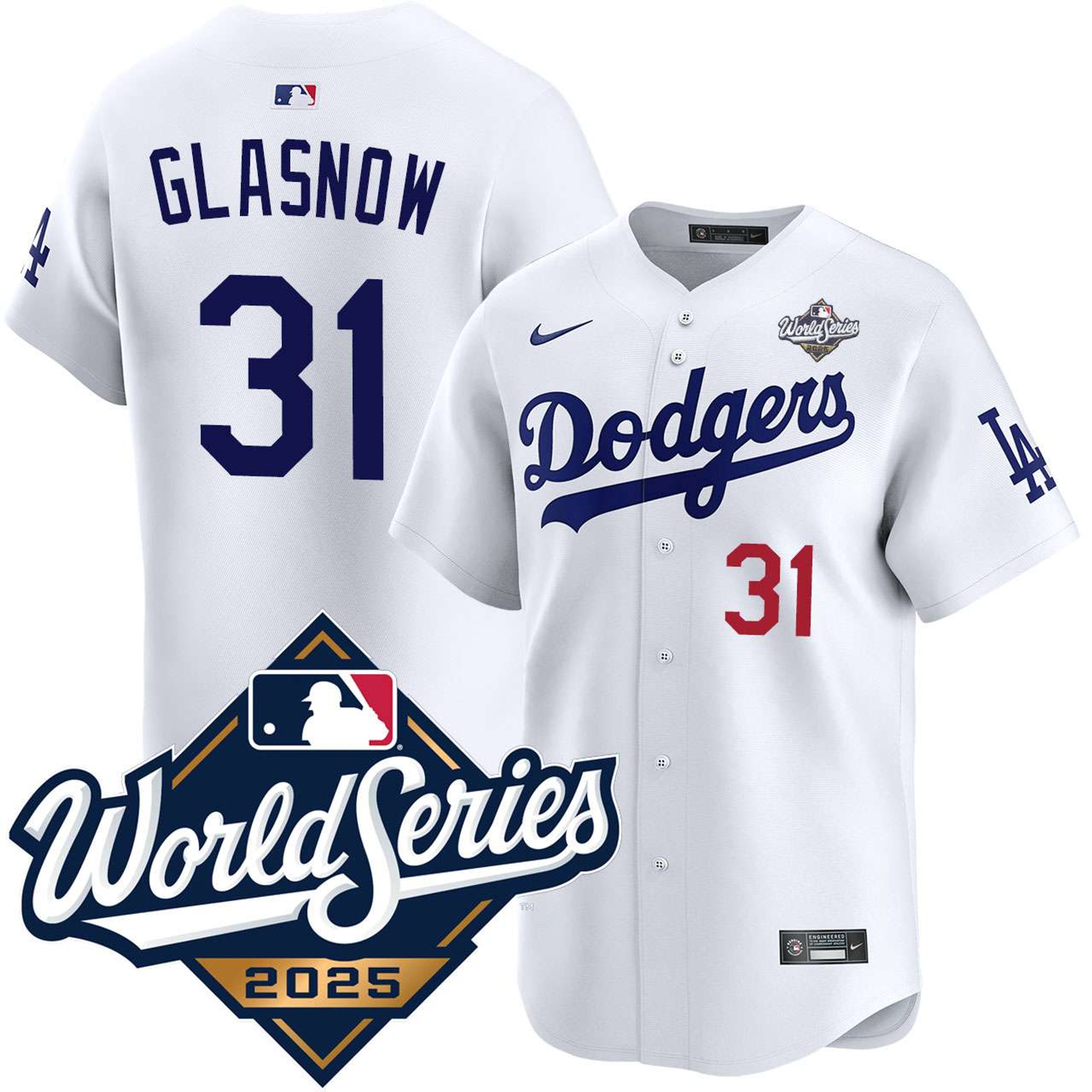 Tyler Glasnow #31 Los Angeles Dodgers 2025 World Series Home Limited Player Jersey - White