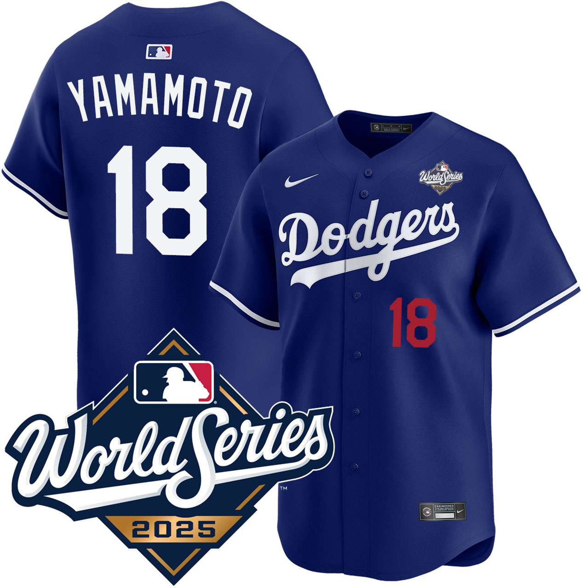 Yoshinobu Yamamoto #18 Los Angeles Dodgers Alternate Royal Limited 2025 World Series Jersey