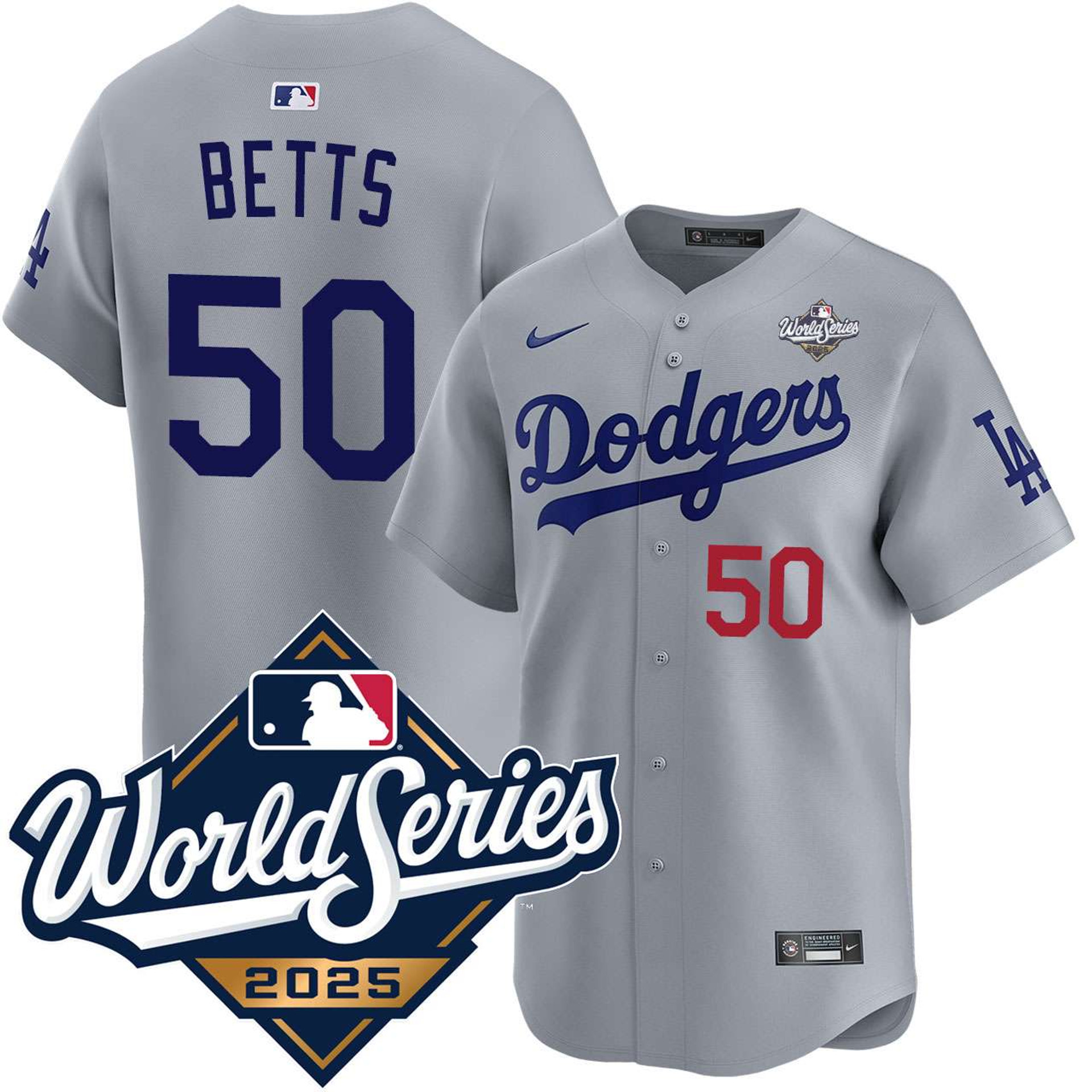 Mookie Betts #50 Los Angeles Dodgers Alternate Road Limited 2025 World Series Jersey