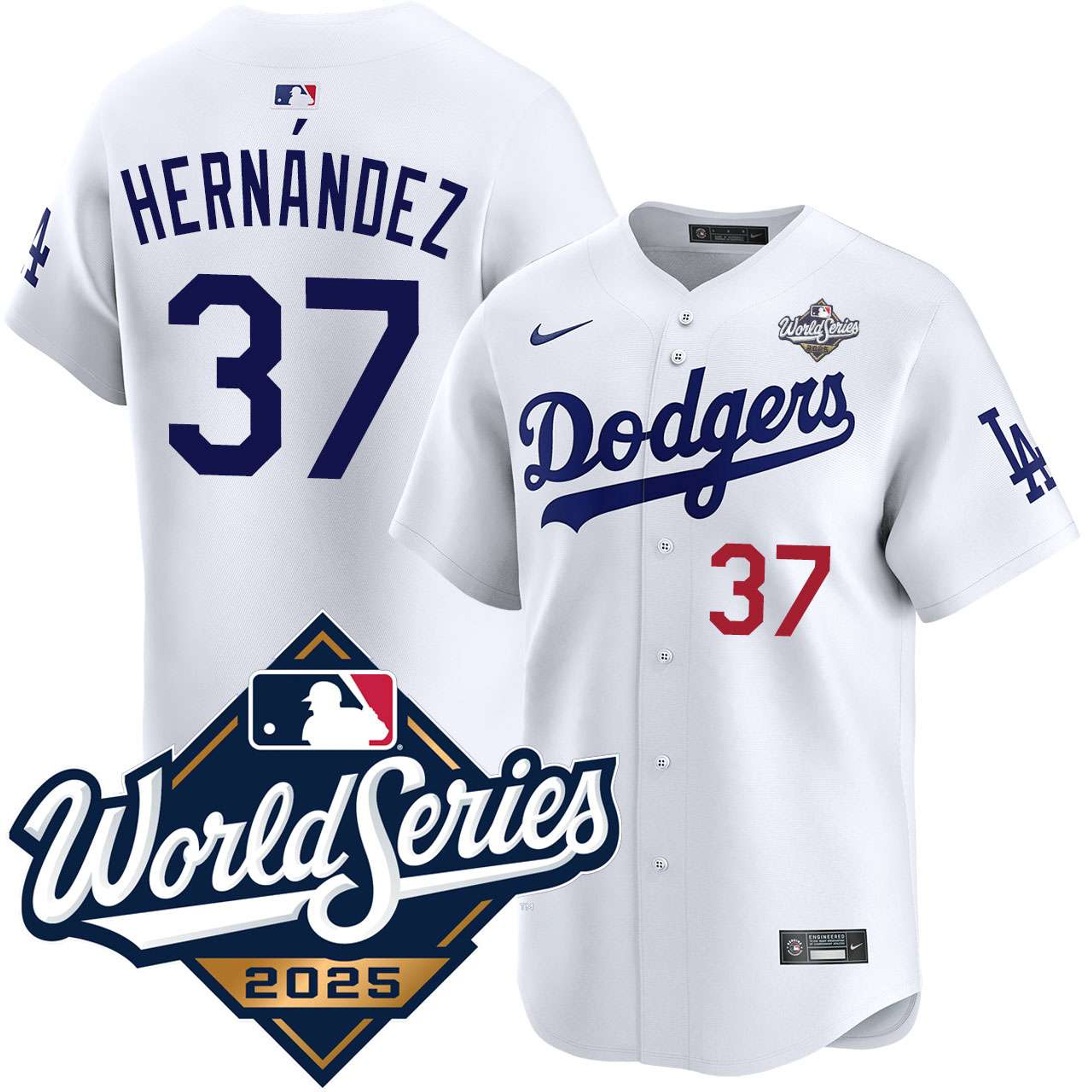 Teoscar Hernandez #37 Los Angeles Dodgers 2025 World Series Home Limited Player Jersey - White